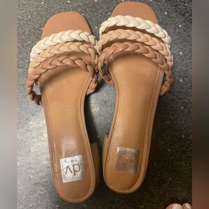 DV by Dolce Vita Tan and Cream Sandals Slip-On Minimalist Design